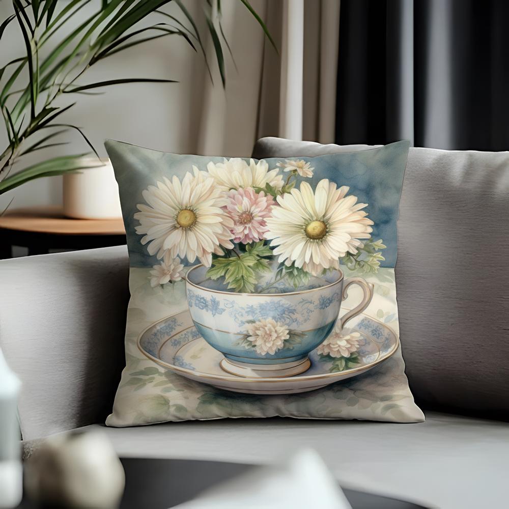 Hot CCup of Flowersew Cushion Cover Antidustmite Pillowcase Invisible Zipper Silky Short Plush Sofa Cushion Cover