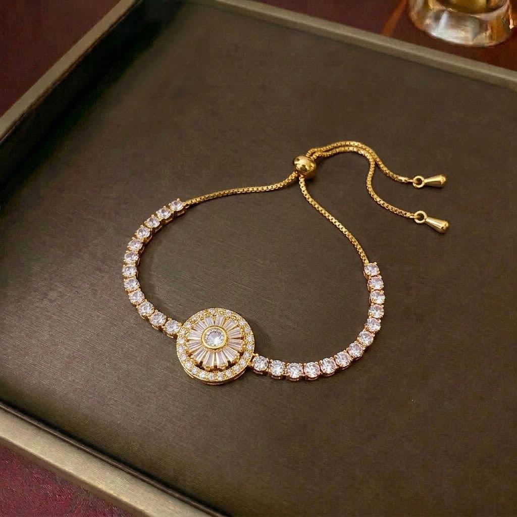 Women's Fashion Necklace & Bracelet Set: Flower Pendant, Diamond Bauhinia Earrings