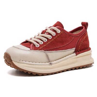 GKTINOO Sneaker Damen Neu Echtes Leder Retro Flats Dicke Sohle Schnürschuhe Frühling Herbst Dame Handgefertigt Flache Freizeitschuhe Damen