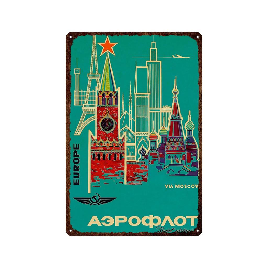 Soviet Union Russia Space Race Poster Vintage Metal Tin Sign Decor BarGarage Cafe Decorative Wall Plates Plaques USSR Retro S