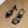 Fashion Diamond-shaped Camellia High-heeled Flip-flops for Women To Wear In Summer, Square-toed Thin Heels