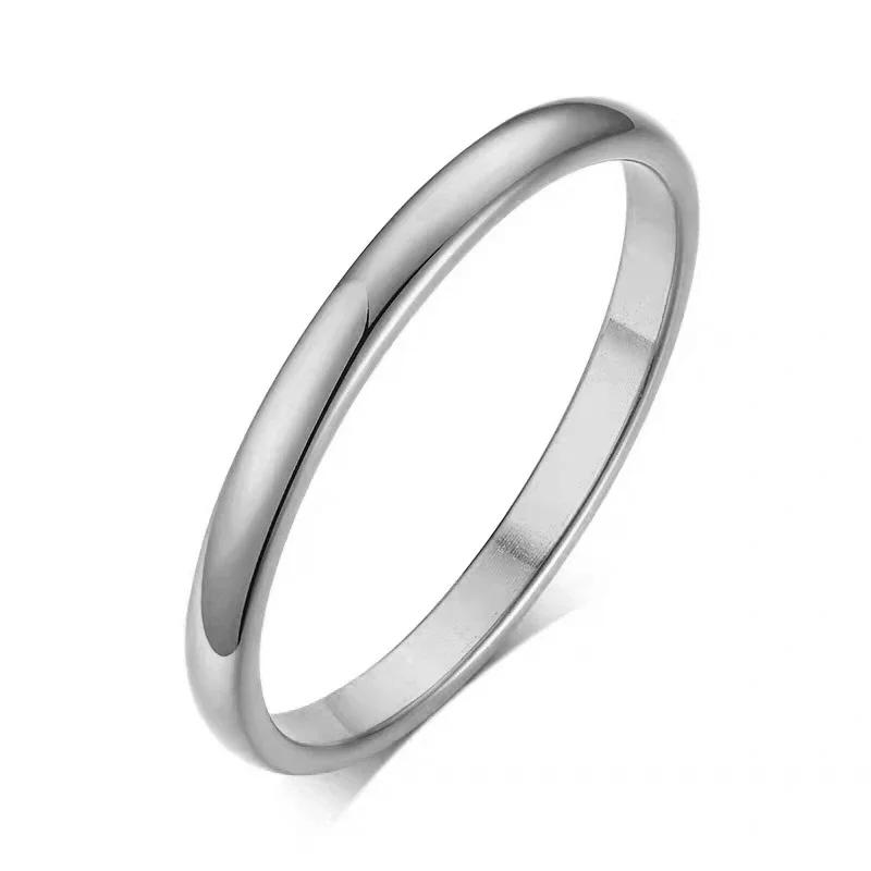 Simple 2/4/6/8mm Stainless Steel Wedding Rings Golden Smooth Women Men Couple Ring  Jewelry