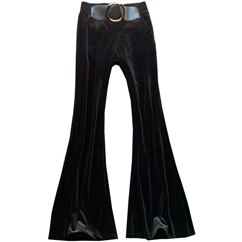 

Golden Velvet High-Waisted Flared Pants: 2025 Autumn/Winter Slimming Drape Casual Style M (90-105 lbs)