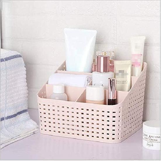 Plastic Desk Organizer, 5 Compartments Storage Organizer Utility Tote Caddy Holder Desktop Container Dividers for Home School Office Supplies (Grey)