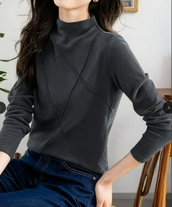 Threaded Fleece: Stylish Korean-Style Slimming Base Layer Top with Half-High Collar for Autumn/Winter