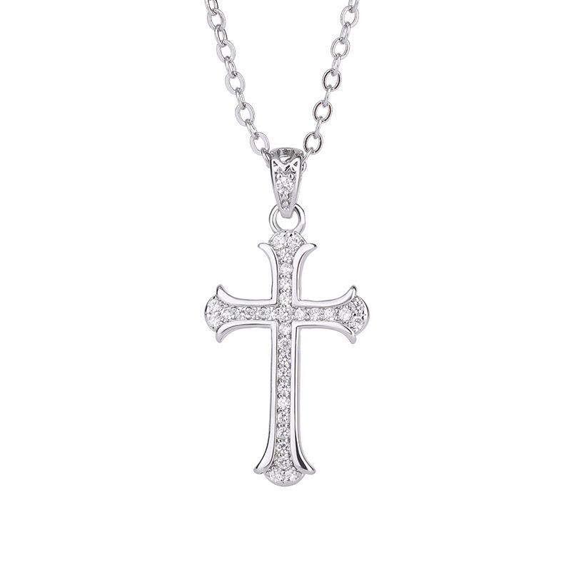 White Gold Plated Micro-Paved Cross Pendant Necklace - Non-Fading Jewelry, Perfect Christmas Gift