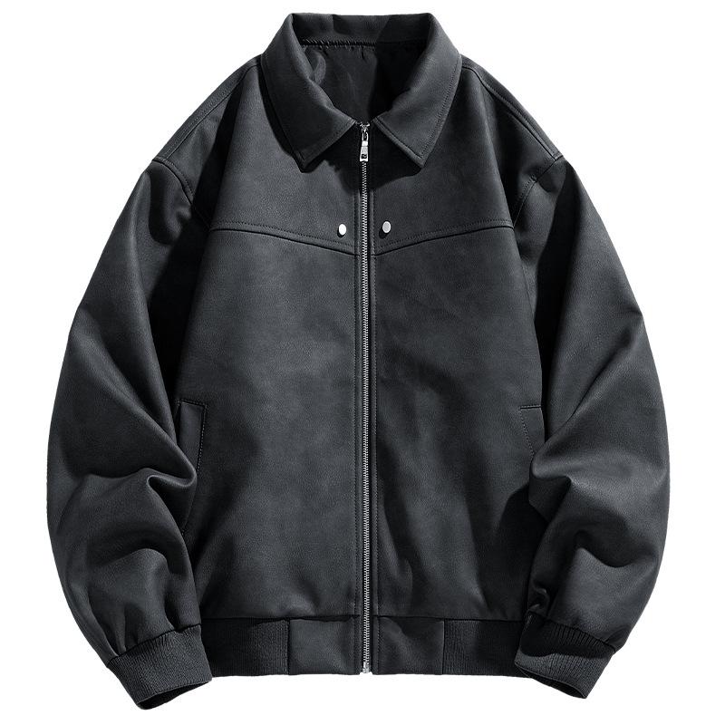 Casual Men's Jacket Spring and Autumn New PU Leather Jacket Men's Lapel Cycling Motorcycle Leather Jacket Men
