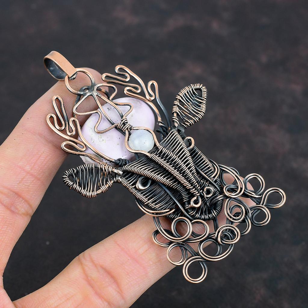 Phosphosiderite Pendant Copper Wire Wrapped Pendant Deer Face Pendant Rainbow Moonstone Pendant Handmade Gemstone Jewelry Anniversary Gifts