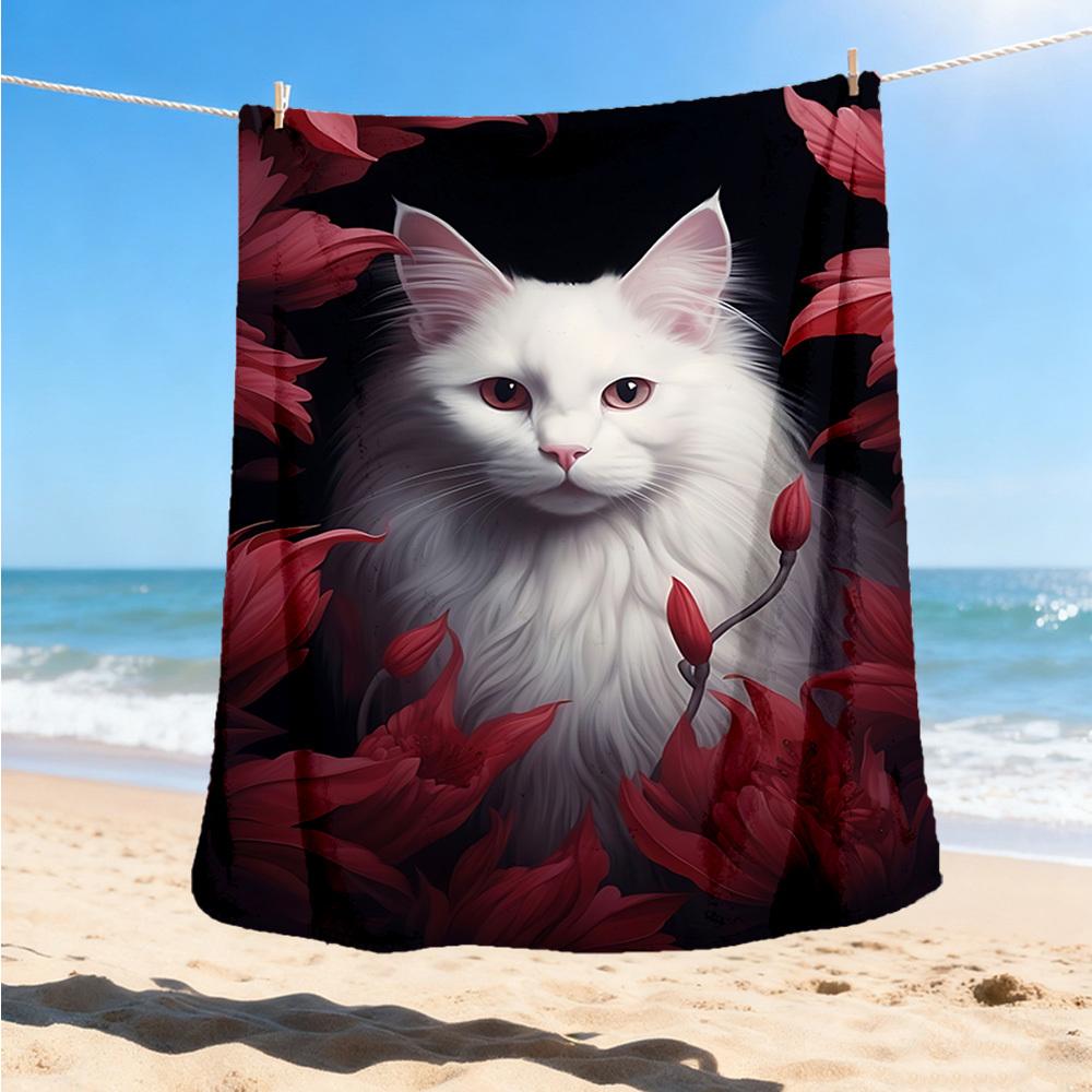 

1pc Cat Flowers Outdoor Blanket - Soft Flannel Cozy for Travel & Camping - All-Season Warm Bed Cover, Machine Washable yy251229066 75x90cm