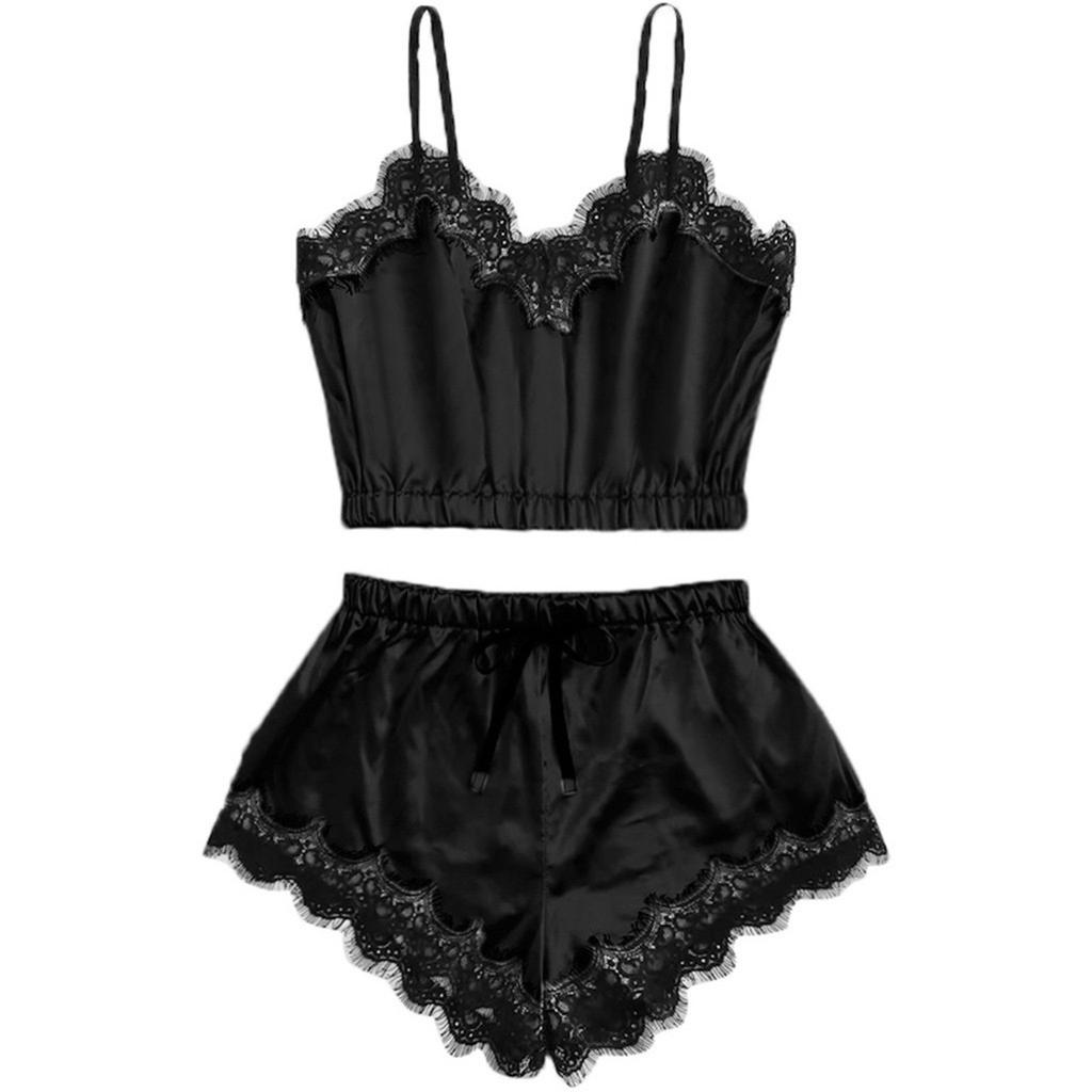 Damen Nachtwäsche Spitzenbesatz Nachtwäsche Satin Cami Pyjama Sets