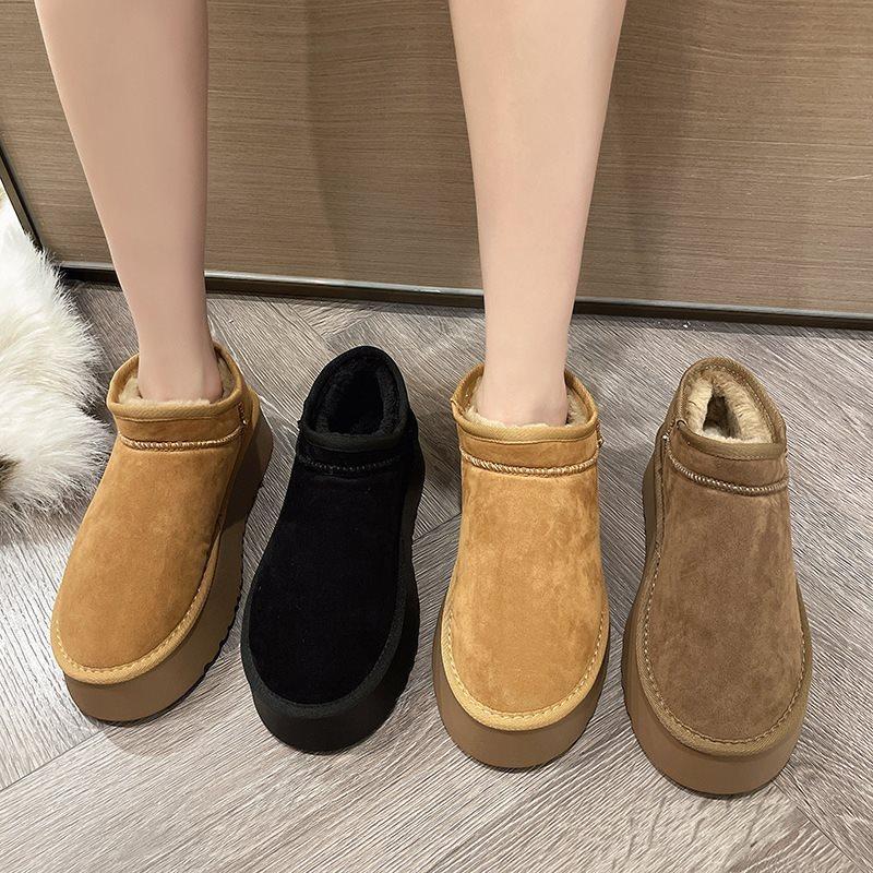 Bread 2025 snow boots women's fur integrated velvet cotton shoes platform muffin shoes warm new short tube winter