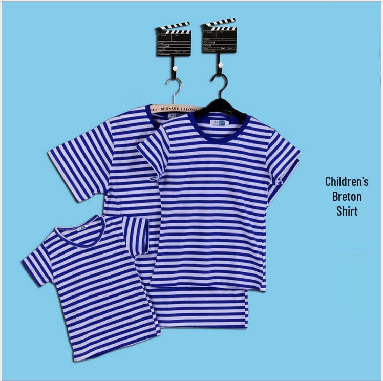 Sailor Striped Blue & White Men's Round Neck T-shirt, Summer Half Sleeve, Couples' Plus Size