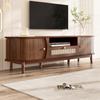 TV Cabinet with Doors and Drawers. TV Cabinet Made of Rattan, Solid Wood Doors, Storage Solution In Country House Style – Low Front Panel.