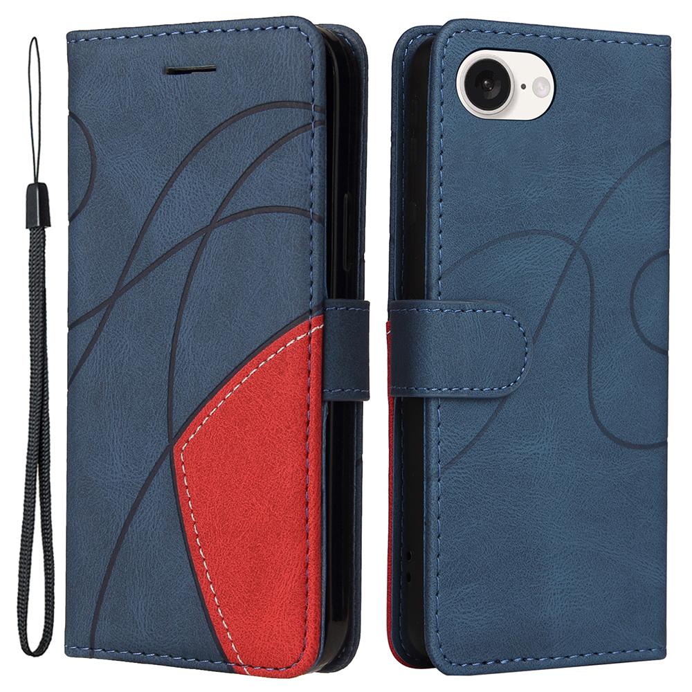 For iPhone 16e Leather Case Wallet Stand Color Splicing Phone Cover