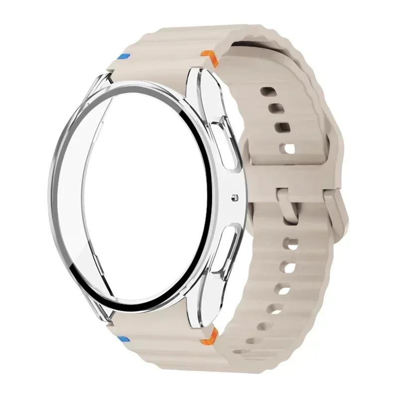 Case+Strap for Samsung Galaxy Watch 7 6 5 4 40mm 44mm Silicone Official Band PC Protector Cover Bumper Accessorie Galaxy Watch 7