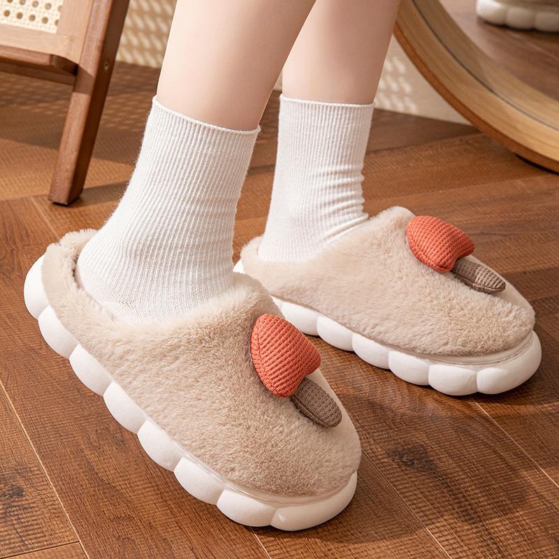 Cartoon cotton slippers autumn and winter velvet warm comfortable thick bottom couple indoor home wool slippers