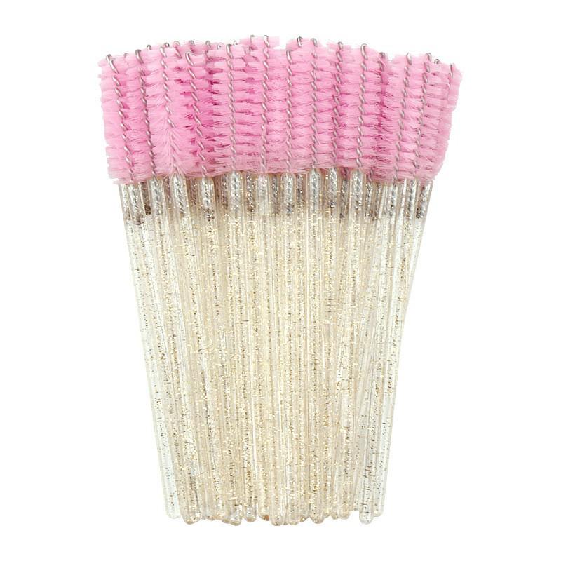 Crystal Handle Disposable Eyelash and Eyebrow Brush - 50 Pack Spiral Comb for Extensions