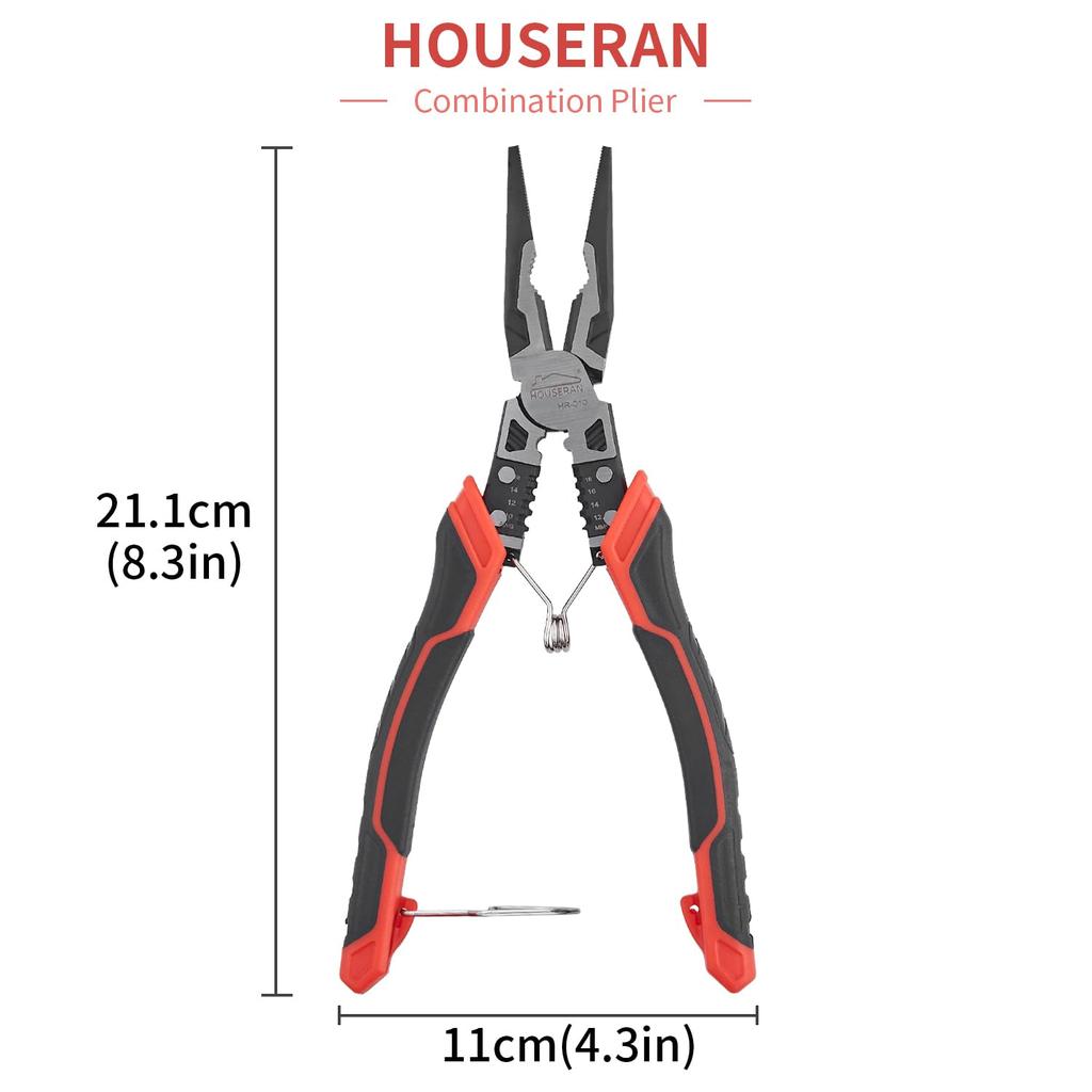 HOUSERAN Long Nose Thin 211mm Pliers, Tool, Ultra-Fine, Precision, Spring-Loaded, Locking, Multi-Function,