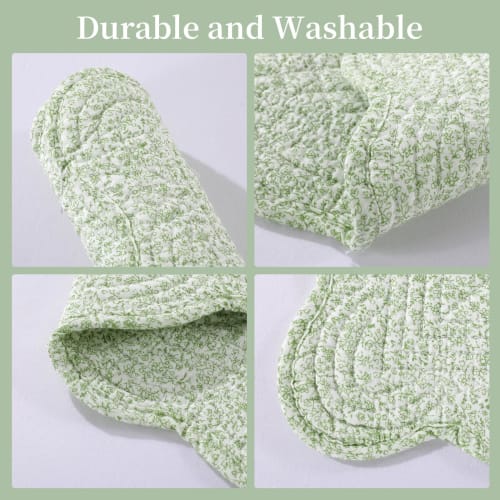MABOZOO 100% Cotton Quilted Placemats, Set of 6, Washable Fabric Placemats for Kitchen & Dining Tables, Rectangular, White, Green, Floral Plate Mats