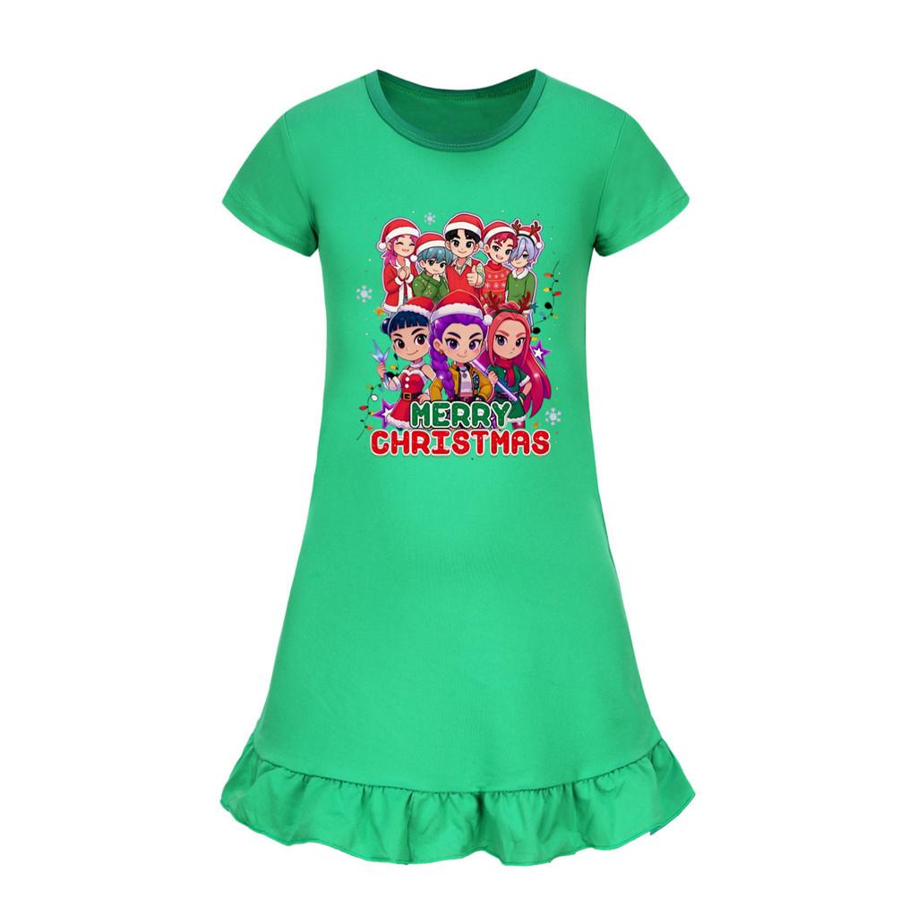5099 Kinder Mädchen Weihnachten Neujahr Mira Zoey Rumi Bedrucktes Rüschen Kurzarm Freizeitkleid