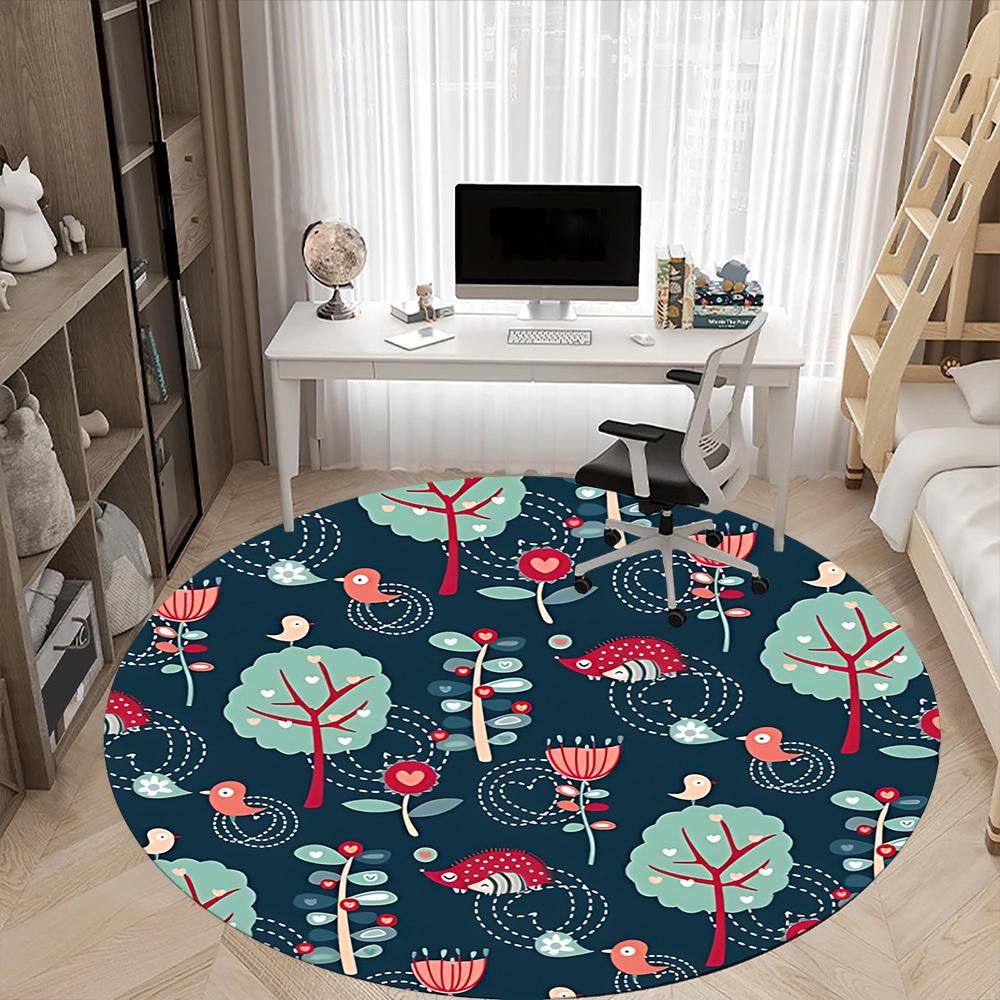 1pc Forest Creatures Office Round Area Rug, Under Office Chairs Bedroom Living Room Home Decor, Room Deco