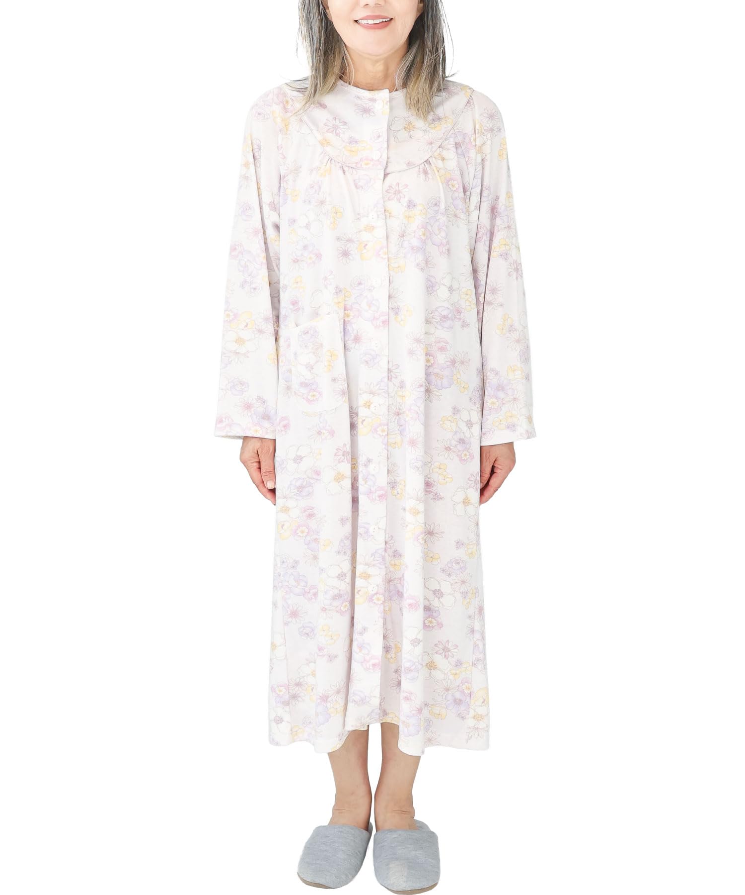 

Платье-пижама для ухода за пожилыми людьми ON NISHIKI, длинное, с полной застежкой спереди, из легкого хлопка, размер женский, рукав, прорезь, застежка в одно касание, надевание/снятие,