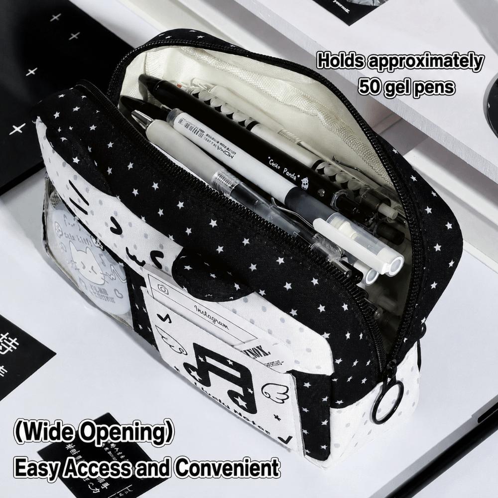 Music Note Star Print Pen Bag Cat Ear Design Stationery Bag Portable Pencil Case  Stationery Gift