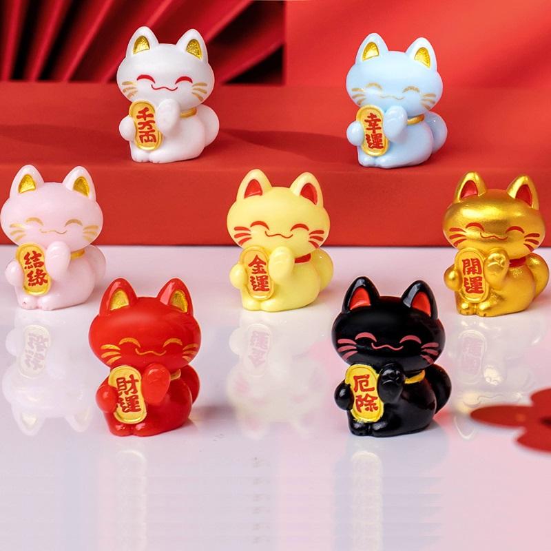 9Pcs Cute Good Luck Cat Mini Figurines Miniature DIY Decorative Micro Landscape Fortune Lucky Cat Car Desktop Home Ornaments
