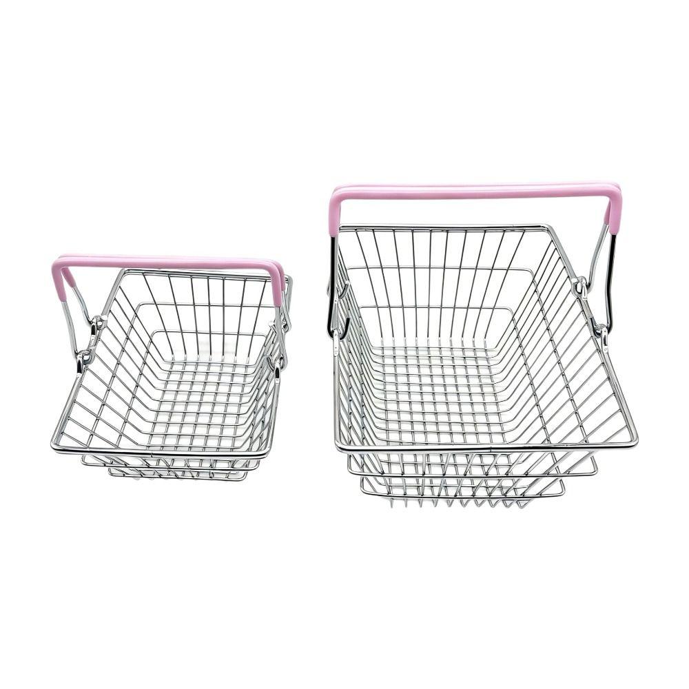 1pc Durable Metal Wire Mini Shopping Basket 2 Sizes Available with Handle Mesh Desk Organizer Metal Wire Basket Home Decor