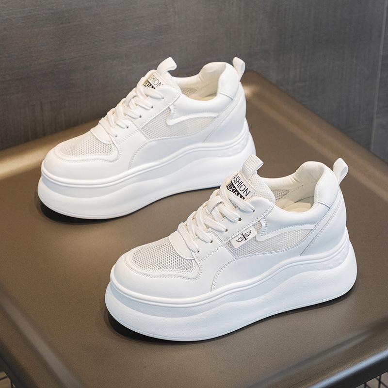 Fashion 8cm Genuine Leather Platform Wedge Shoes Chunky Sneaker White Casual Shoes Comfortable Breathable Spring Autumn Winter Shoes