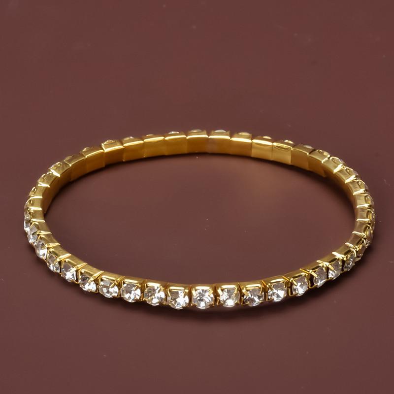 

Women Crystal Bangles Rhinestone Elastic Round Bracelets for Female Gold Color Wrist Accessories Fashion Wedding Zircon
