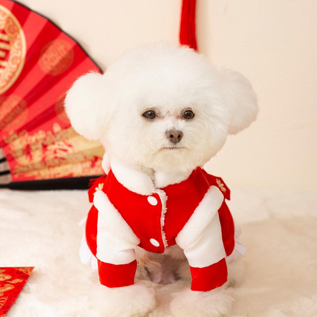 Dog Chinese New Year Outfit Furry Lining Tang Suit Outfit Festive Dog Snowsuit Chinese New Year Outfit Winter Apparel