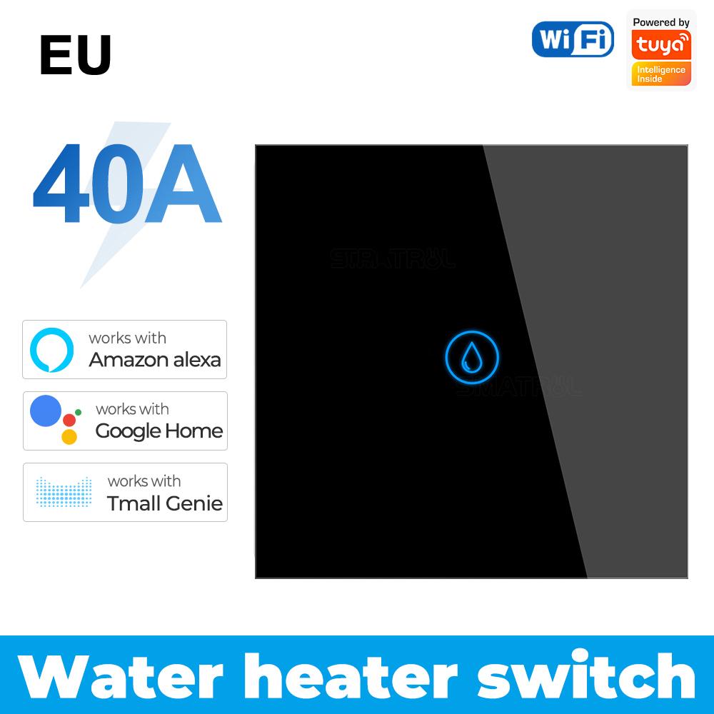 40A Tuya Smart Wifi Water Heater Boiler Touch Switch Smart Life APP Voice Control EU/US Plug Wall Switch Works with Alexa Google
