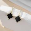 European-American Style S925 Silver Needle Black Oil Drop Diamond Square Earrings