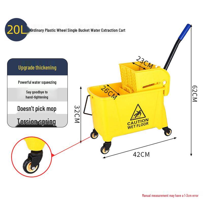 Durable Iron Wheeled Mop Bucket with Juicing Water Cart for Hotel Cleaning
