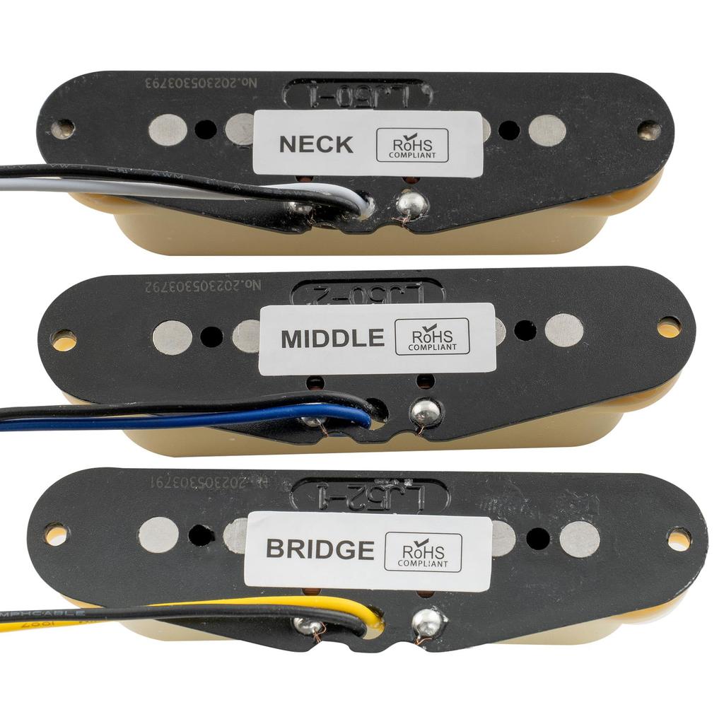 Musiclily Pro Staggered Alnico 5 Guitar Single Coil Pickups for Strat Electric Cream of ST-60SE (Neck/Middle/Bridge) Guitars, (Set 3)