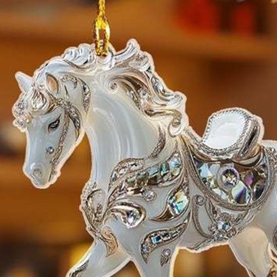 Horse Acrylic Ornament Elegant 2D Car Mirror Pendant Christmas Tree Hanging Decor DIY Crafts Unique Gifts