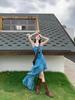 Holiday Style Retro Floral Suspender Dress Women's Summer Design Sense Irregular Long Dress Waist Thin A-shaped Skirt