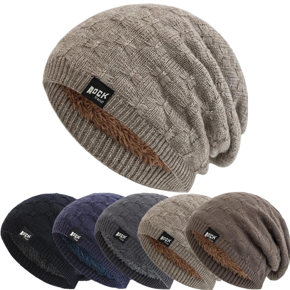 Sale Unisex Beanie Hats For Men & Women Warm Ski Winter Hat Rock Letter Label Decor Plush Lined Warm Knitted Hat