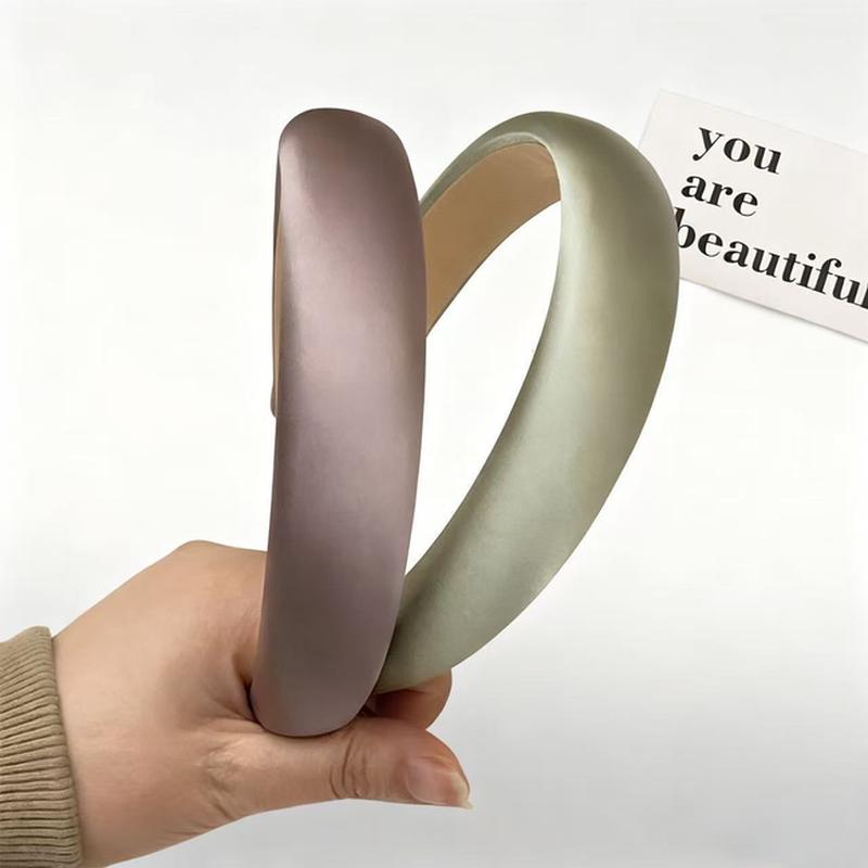 Satin Headbands Thick Padded Shell Pink Champagne Tone Korean Style High Cranial Top Hair Hoop For Women Girls Daily Wear