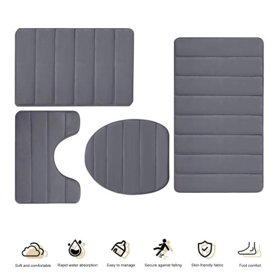 4Pcs/Set Memory Foam Bath Mat Soft Microfiber Bathroom Rugs Non-Slip Thick Toilet Mats Machine Washable Water Absorption Universal Bathroom Set