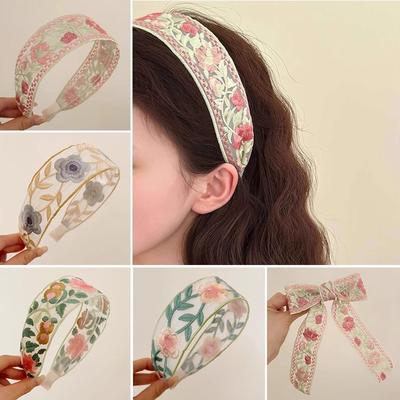 1PCS Embroidered Flower Headband for Women with a Sense of Luxury, Ethnic Style, Floral Fabric, Wide Edge Headband