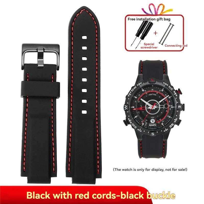 

для мужских часов Timex E-tide Compass T2N720 T2N721 TW2T76300 водонепроницаемый мягкий силиконовый ремешок для часов с инструментами Винтовые шпильки 24-16mm