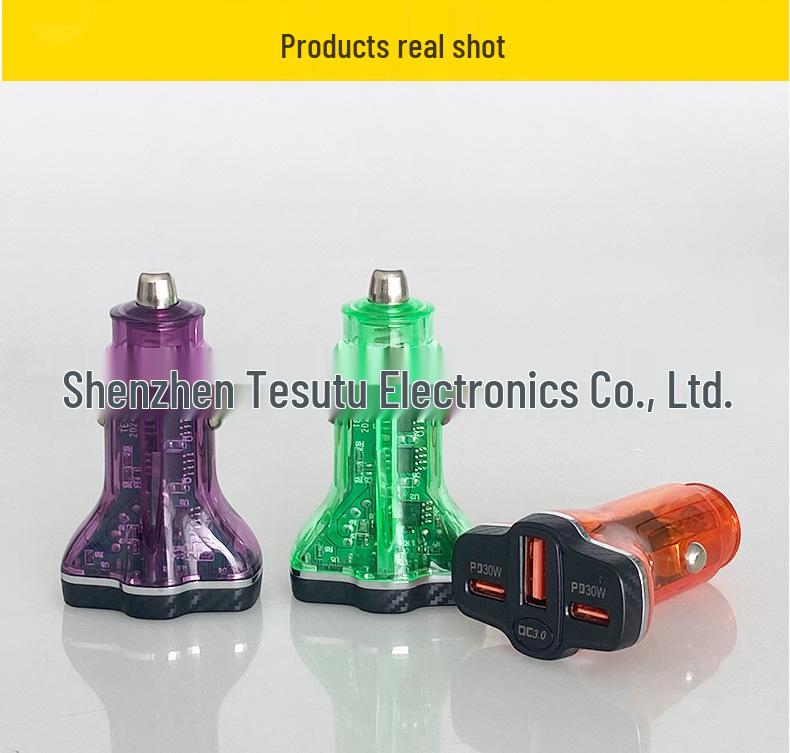 Apple-Compatible Super Fast 60W Car Charger with Three Ports (Dual USB-C)