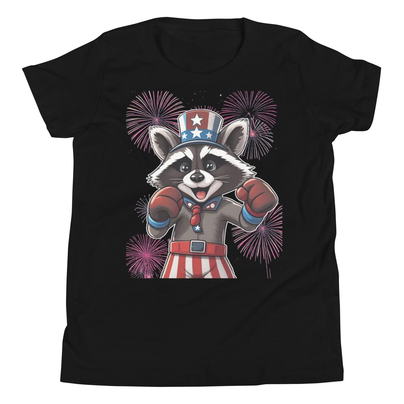 Patriotic Racoon Feral Funny Boxer Racoon 4th Of July USA Flag Youth T-Shirt 110