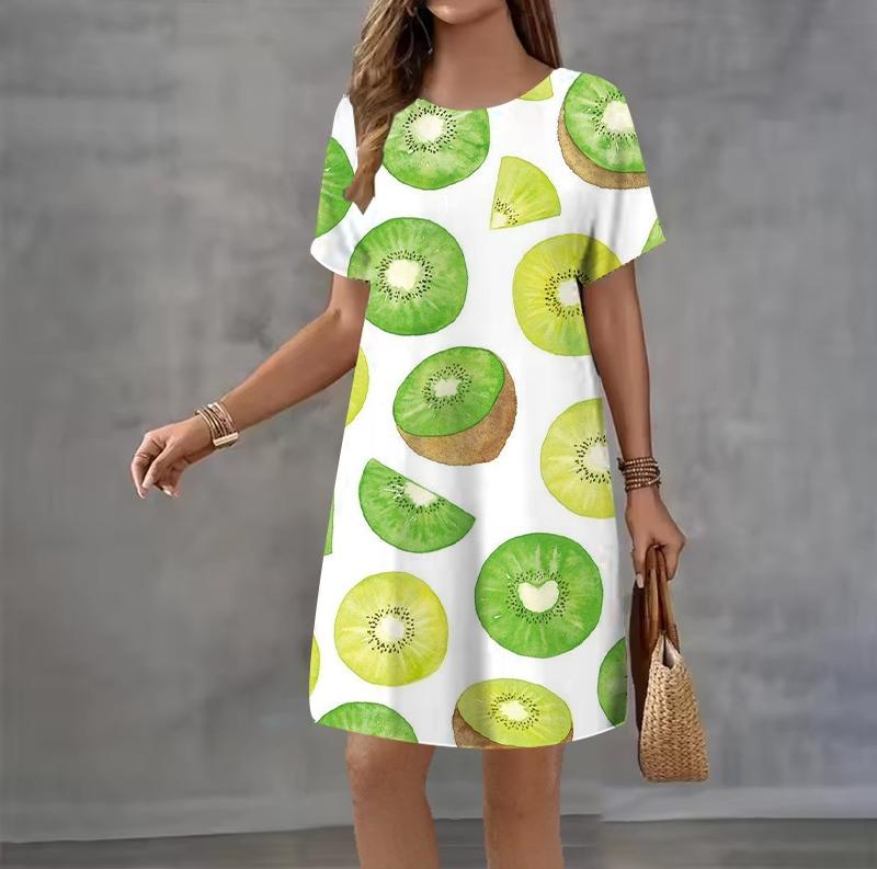 Fashion 3D Print Summer Dress Loose Casual Short Sleeve O-Neck Mini Dress