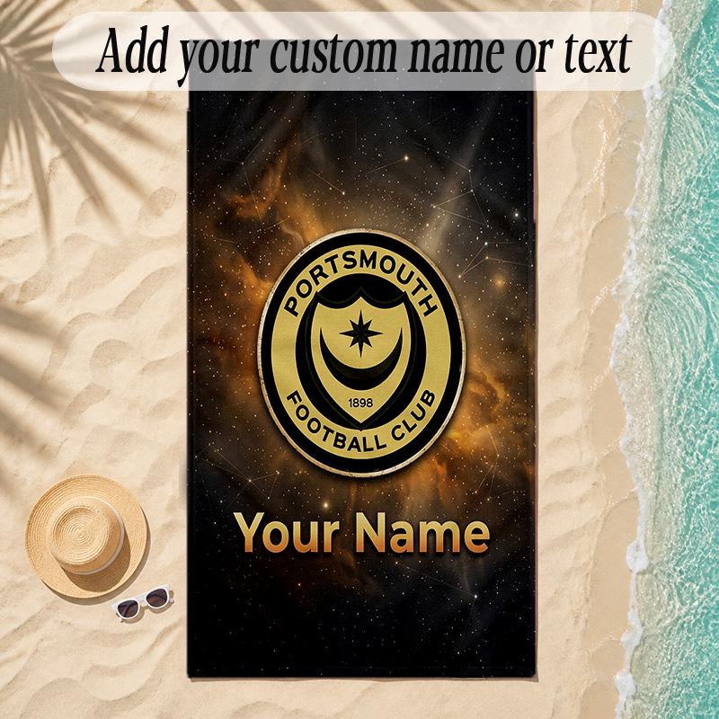 Beach TowelPortsmouth FC Custom Name Text Personalized Soft Towel for Beach Pool Indoor Home Decor Gift