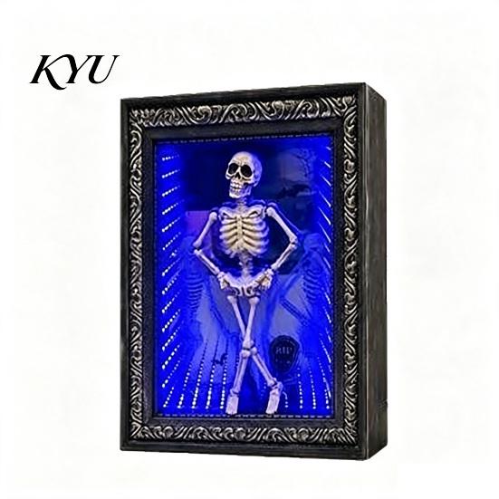 Night Light for Bedroom LED Dancing Skeleton Frame Decor, Glowing Spooky Gothic Desk Accessory Shelf, Halloween Party Atmosphere Ornament, Unique Dark