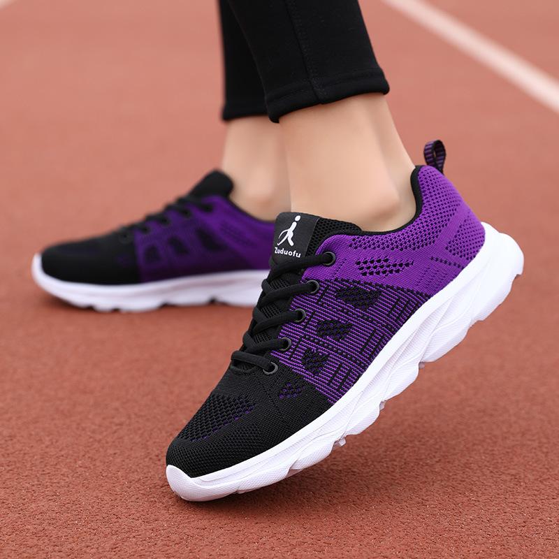 Women's shoes spring mesh breathable sports shoes women's flat heel soft sole running shoes casual shoes single shoes flying weaving fashion