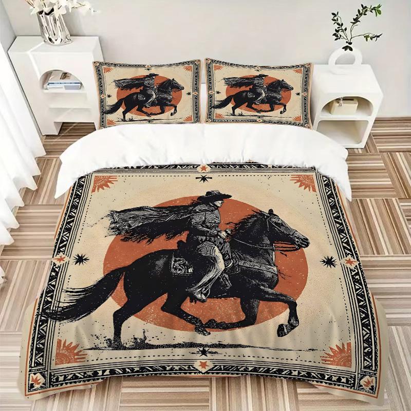 Western Horseman Print 3Pcs Bedding Setduvet Cover With 2 Bedropillowcase Home Birthday Gift